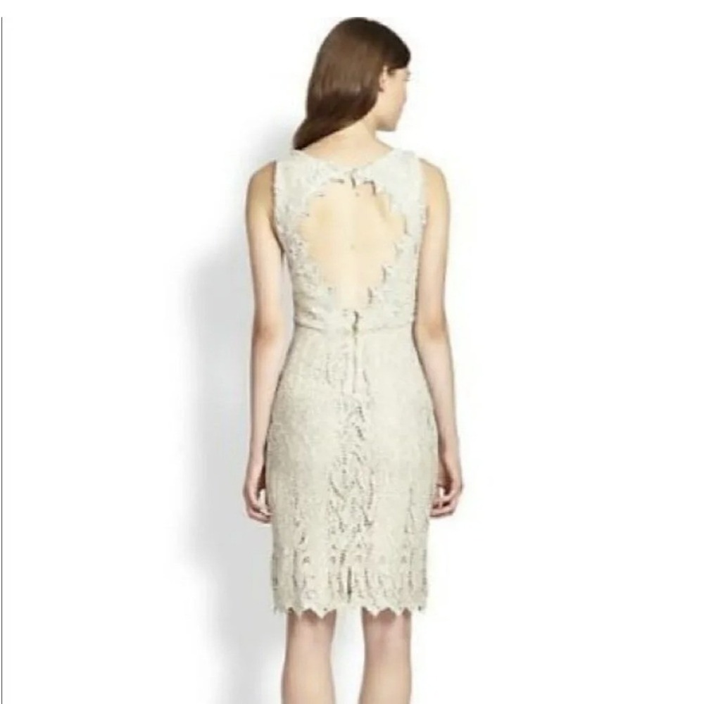 Alice + Olivia Amea Metallic Nude Silver Lace Open Back‎ Dress Size 2